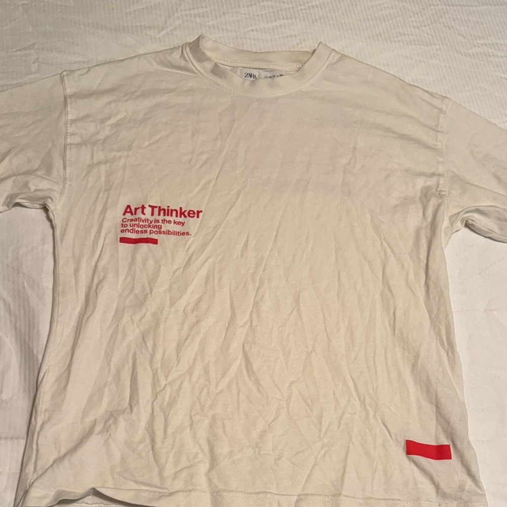 Zara White Art Thinker Tee with Red Accents